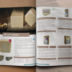 Création d'un catalogue 48 pages pour des produits naturels : mise en page intérieure