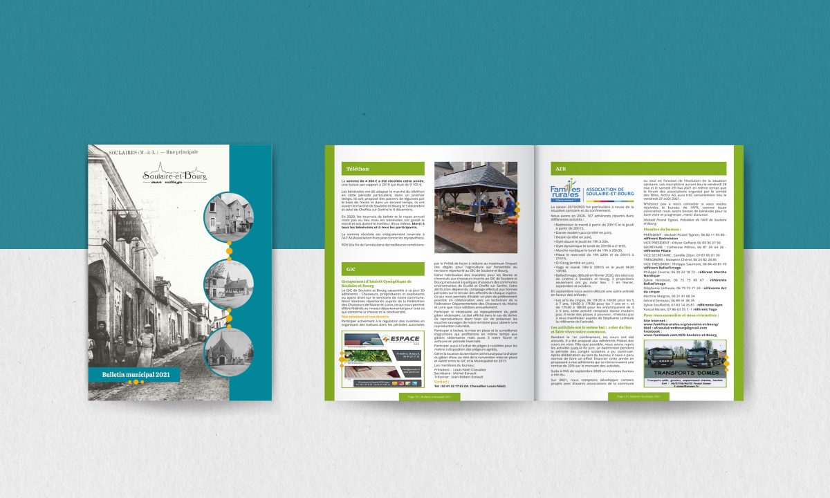Création d'un bulletin municipal 2021 de 40 pages : Couverture et doube page
