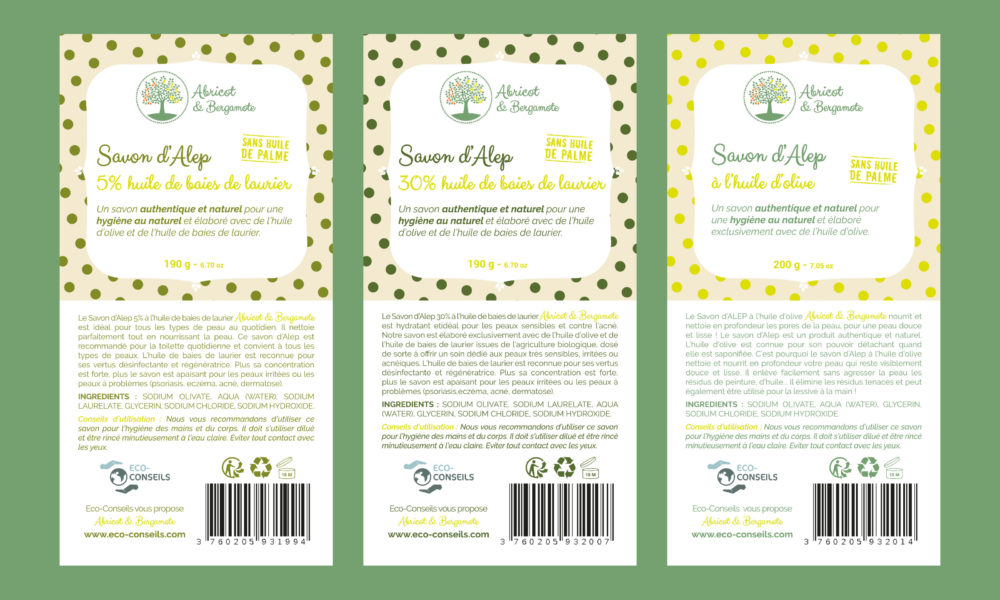 Création de 3 étiquettes pour du savon d'Alep