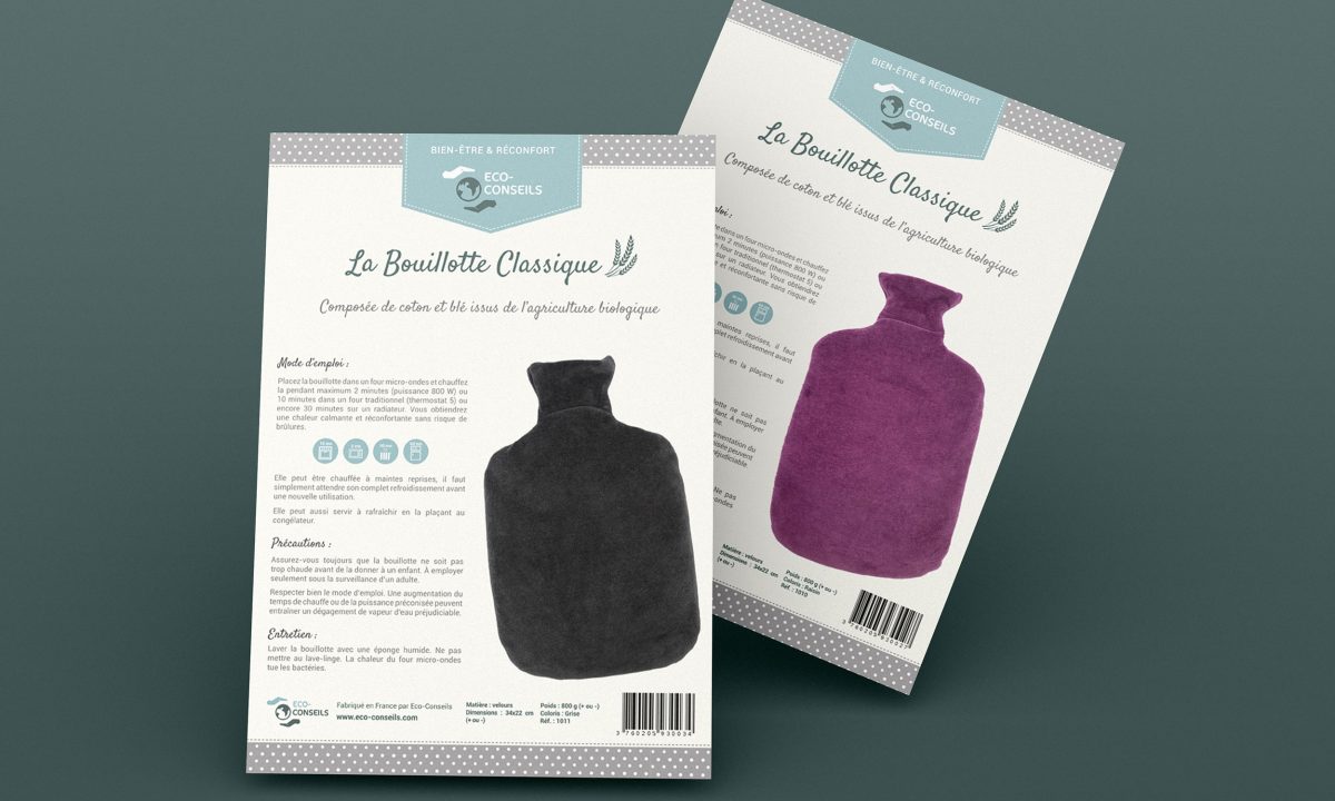 Création d'étiquettes sur-mesure pour des bouillottes - graphiste Angers