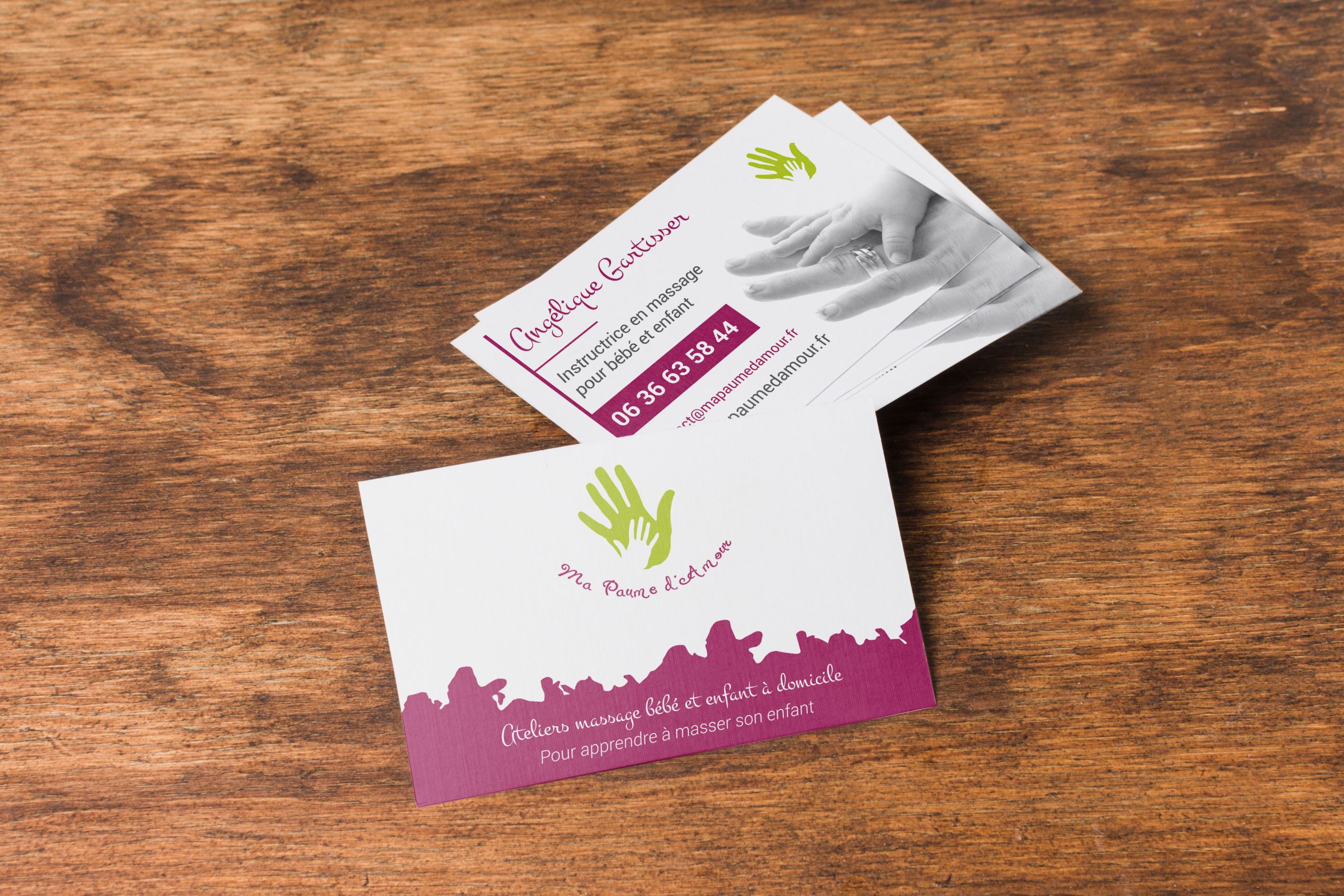 Refonte d'une carte de visite pour des ateliers massage bébé à domicile