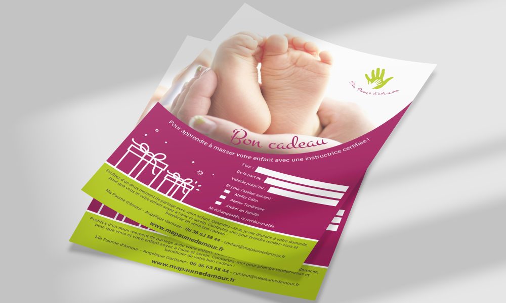 Création d'un bon cadeau pour des ateliers massage bébé à domicile